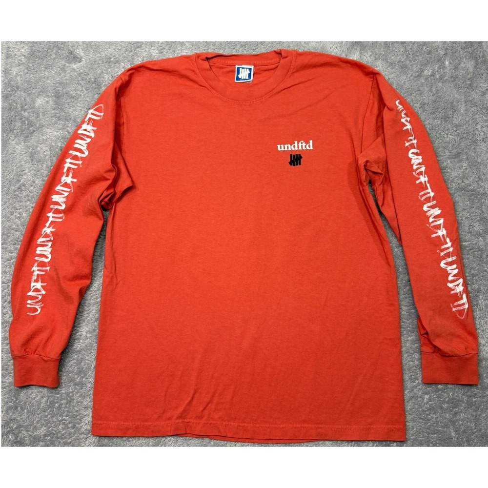 Undefeated T Shirt Mens Medium Orange UNDFTD Long Sleeve Graphic Streetwear Logo